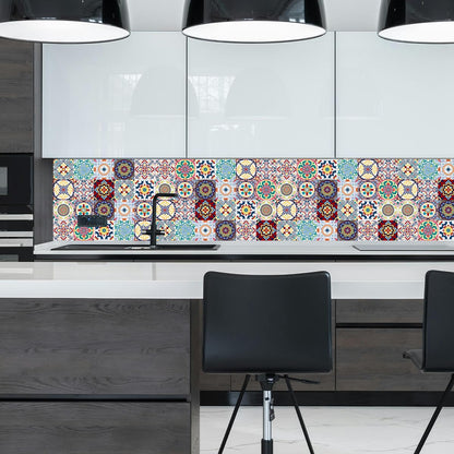 AWLZJZQA 24 PCS (6"x6") Retro Mexican Tile Sticker Peel and Stick Wall Decals Talavera Kitchen Backsplash Boho Cover Up Waterproof Murals (Wallstickers-005, 6 Inch)