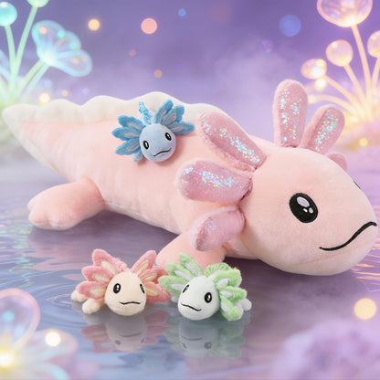 MaoGoLan Axolotl Plush with 3 Babies 33" Cute Stuffed Animals Salamander Plushies 4 PCS, Mom and Baby Plush Toy Set, Soft Axolotl Gifts for Girls Boys Kids Birthday Christmas