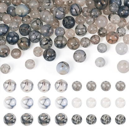 Beadthoven 110pcs Natural Dragon Veins Agate Beads 6mm 8mm Gray Round Stone Beads Smooth Natural Healing Crystals Gemstone Spacers for DIY Jewelry Making Crafts Friendship Bracelets Necklace