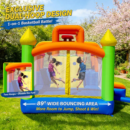 Umbalir 19x13FT Water Slide with 3 Climbing Walls, Jumbo Pool, Water Park with 2 Stair-Steps & Back Rock Wall, 2 Overhead Sprinklers & Water Cannon, 99" Long Slide, Multi-Kid Racing Bounce House
