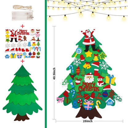 Srkmxzr Felt Christmas Tree for Toddlers, Felt Christmas Tree with Lights, 38Pcs DIY 3D Wall Hanging Christmas Trees for Toddler Baby Kid Child, Felt Craft Kits for Xmas Party Decor Gift
