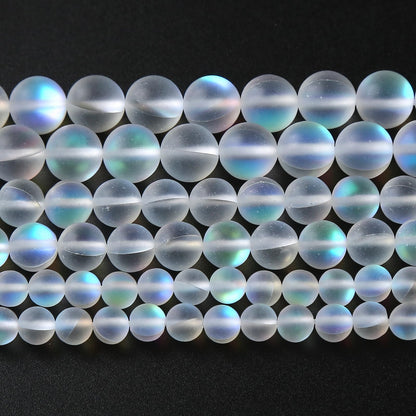 ZXYMLZI 32pcs 10mm Natural White Mystic Aura Quartz Beads Frosted Matte Moonstone Round Loose Beads For Jewelry Making DIY Bracelet Necklace 15"