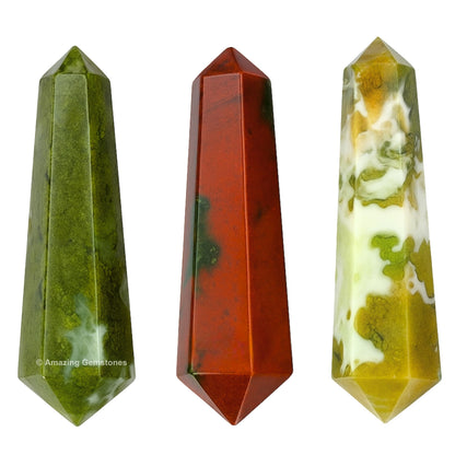 Amazing Gemstone Fancy Jasper Crystal Points Bulk Healing Crystals - Pack of 3 Double Terminated Healing Wand Point Bulk Crystals for Crafts,Crystal Grid,DIY Work - Premium Crystals - Beginners Gift