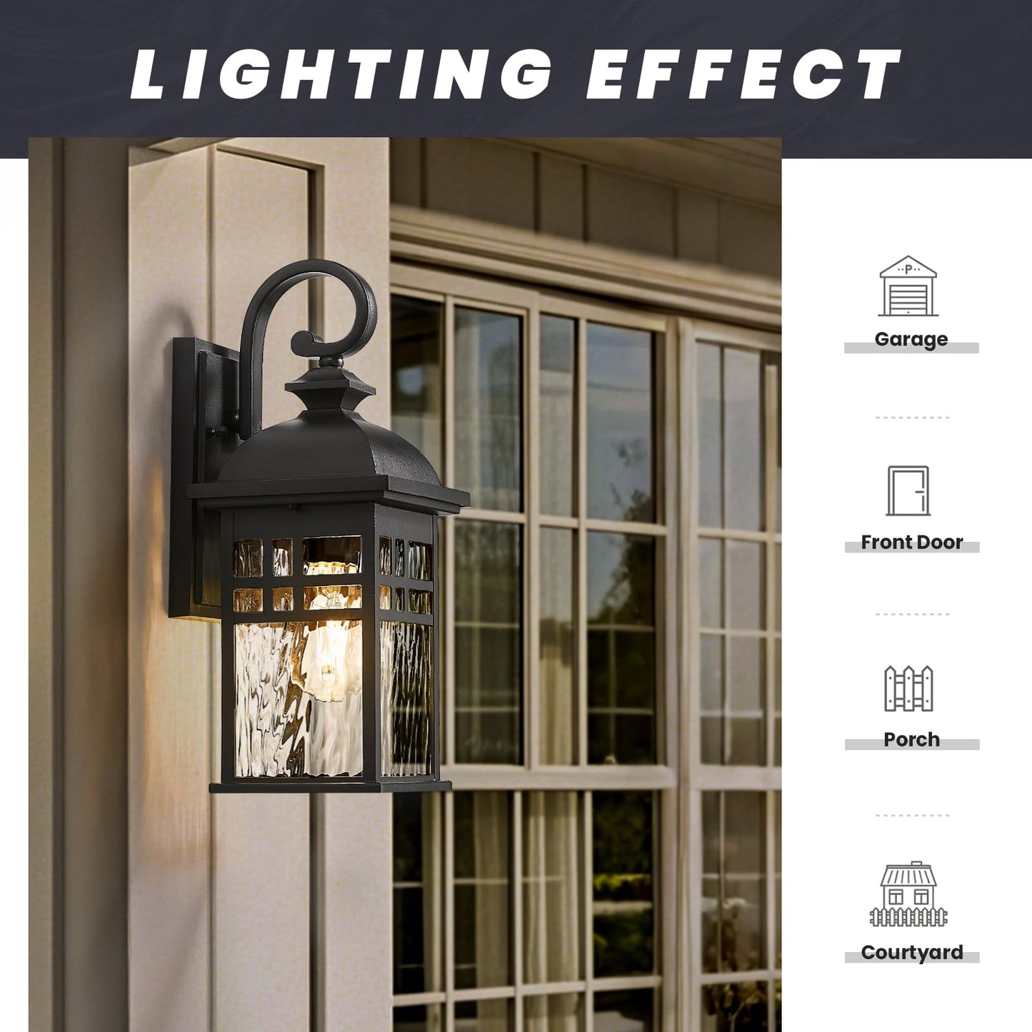 NAXTTII Outdoor Wall Lamps Exterior Lighting Fixtures 22 Inch Height Porch Light with Water Ripple Glass E26 Socket