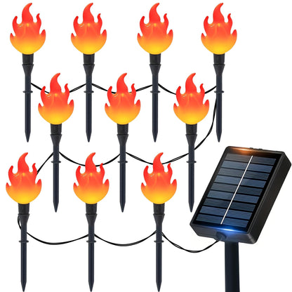 ALENEY Christmas Light Solar Lights Outdoor, 6.2Ft Cute Flame Light String with Stake, Waterproof 10 LED Garden Decor for Outside Patio Pathway Yard Halloween Decorations, Warm White