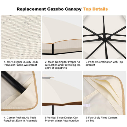 10 x 12 Replacement Gazebo Canopy Top for Lowe's Allen Roth Gazebo Double-Tier Gazebo Roof Cover with Air Vent Heavy Duty Canopy Roof Gazebo Top 10X12 Gazebo Cover for Shop, Garden, Yard (Beige)