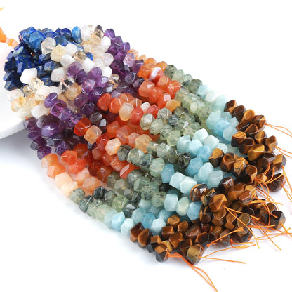 6 * 11mm 25pcs Natural 7 Chakra Mixed Quartz Crystal Stone Irregular Special Cut Stone Beads Loose Beads for Jewelry DIY Making Bracelet 7.5inch