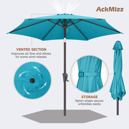 AckMizz 7.5ft Outdoor Patio Umbrella - Table Umbrella Waterprool UV Protection, Sombrillas de Patio with Push Button Tilt, Sun Umbrella for Pool, Porch, Garden, Deck, Backyard (Aqua Blue)