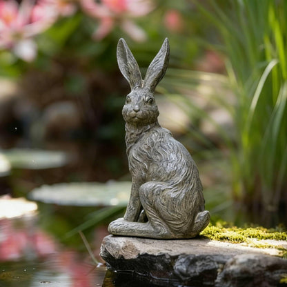 DiliComing Outdoor Rabbit Garden Statue - 12 Inch Large Easter Bunny Decor Grey Resin Animal Sculpture for Home Lawn Yard Decorations Womens Gifts