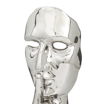 Deco 79 Polystone Mask Decorative Sculpture Quiet Gesture Home Decor Statue, Accent Figurine 5" x 5" x 17", Silver