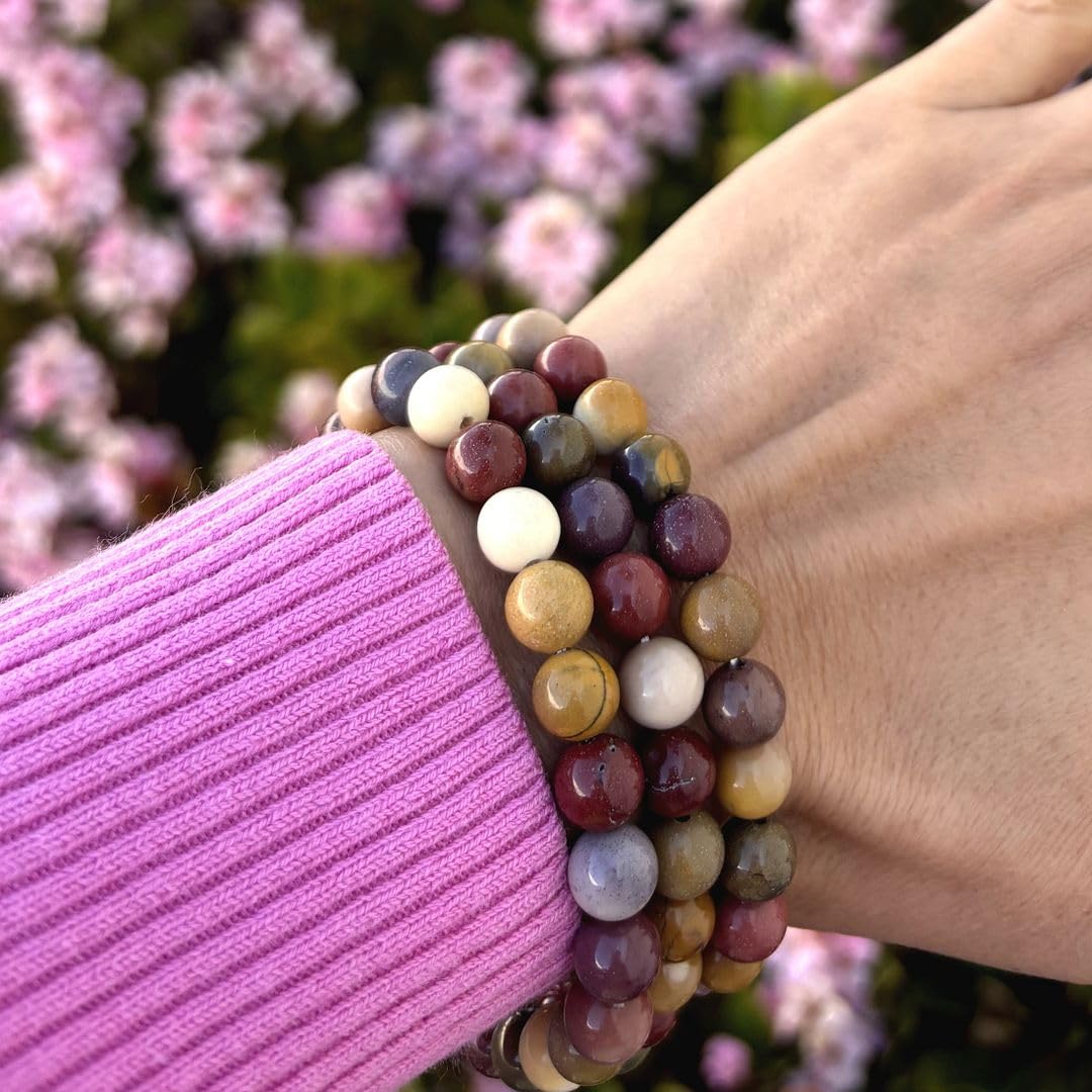 Adabele Real Natural Mookaite Jasper Gemstone Beaded Bracelet 7 inch Stretch Chakra Healing Crystal Stone Jewelry Women Mom Gift (Unisex) GB8-4