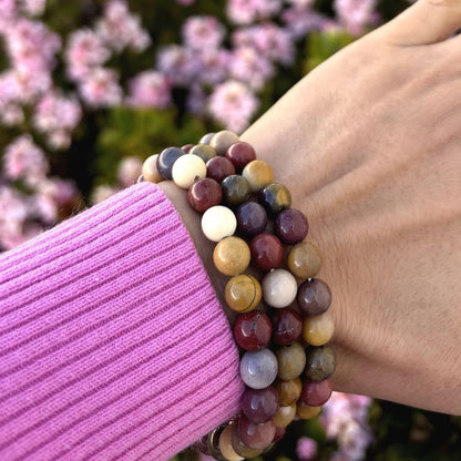 Adabele Real Natural Mookaite Jasper Gemstone Beaded Bracelet 7 inch Stretch Chakra Healing Crystal Stone Jewelry Women Mom Gift (Unisex) GB8-4