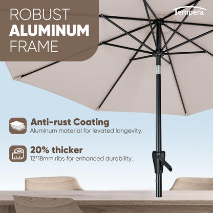 Tempera 9ft Patio Market Outdoor Table Umbrella with Push Button Tilt and Crank, Large Sun Umbrella with Sturdy Pole & Fade Resistant Canopy, Easy to Set, Beige