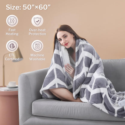VENTIMI Electric Blanket Heated Throw, 50" x 60" Heated Blanket with 5 Heat Levels & 3 Hours Auto Off, Fast Heating Blankets with ETL & FCC Certification, Grey