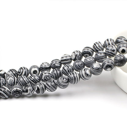MJDCB Synthesis Colour Malachite Beads Beautiful Fashion Round Stone Beads for DIY Jewelry Making 15" (6mm, Black - White)