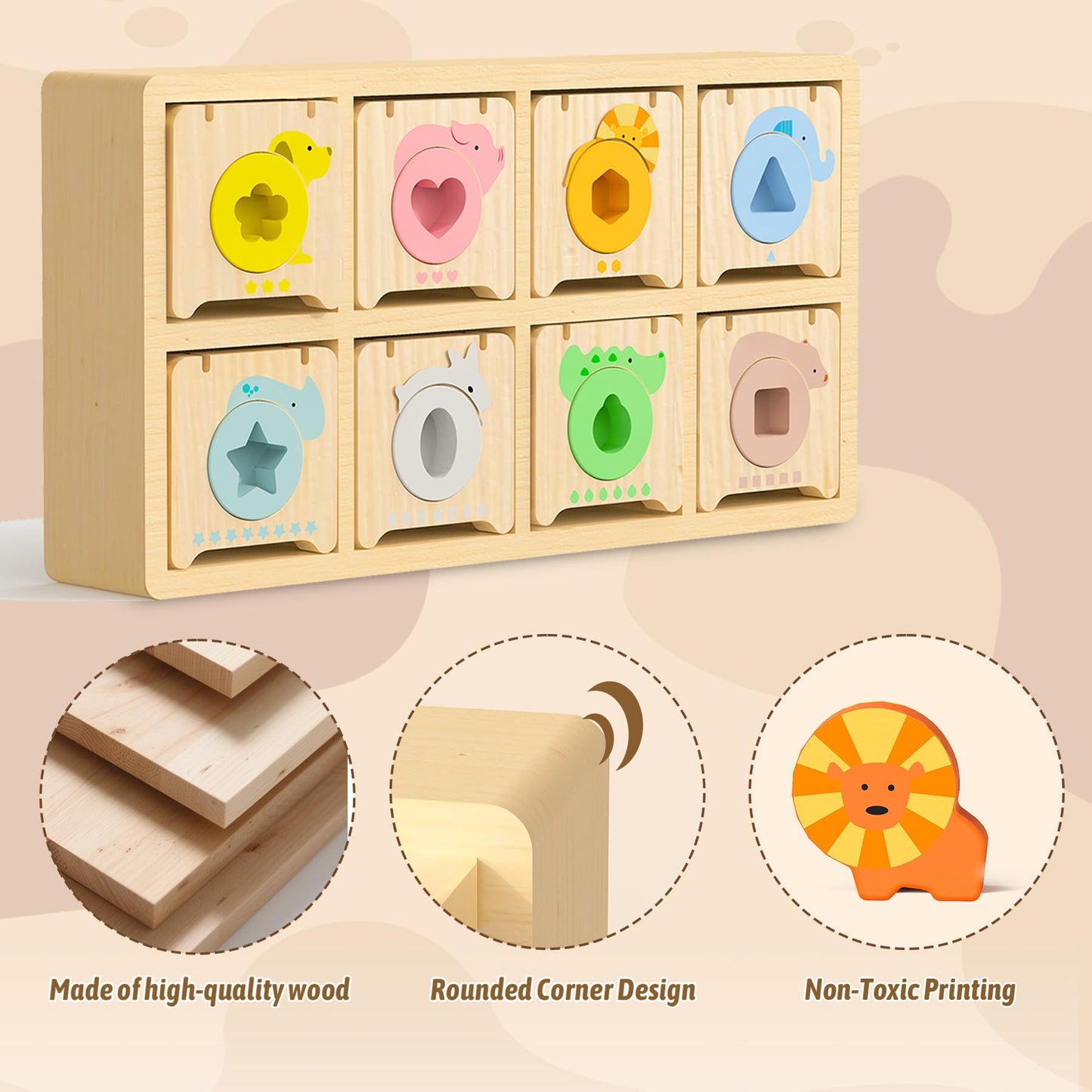 Montessori Toys for 2 year Old,Wooden Keys and Locks Set With 8 Wooden Animals and Keys,Learning Fine Motor Skills Toys for Toddlers,Preschool Educational Sorting Toys for 1-3 Boys and Girls Gift