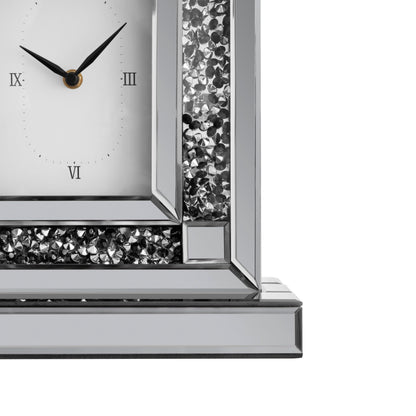 SHYFOY Luxury Crystal-Embedded Mirrored Table Clock, Elegant Decorative Clock with Roman Numerals for Home & Office, Silver Glam Desk Clock Home Decor