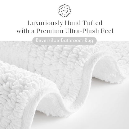 Madison Park Splendor Reversible 100% Cotton Tufted Bathroom Rug-3000 GSM Hotel Quality Luxurious Plush Medium Pile Bath Mat Absorbent, Quick Dry, Shower Room Décor, 24x60 White