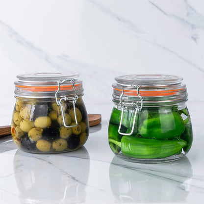 Hovico 25 oz Glass Jars With Airtight Lids And Leak Proof Rubber Gasket,Wide Mouth Mason Jars With Hinged Lids For Kitchen Canisters 750ml, Glass Storage Containers