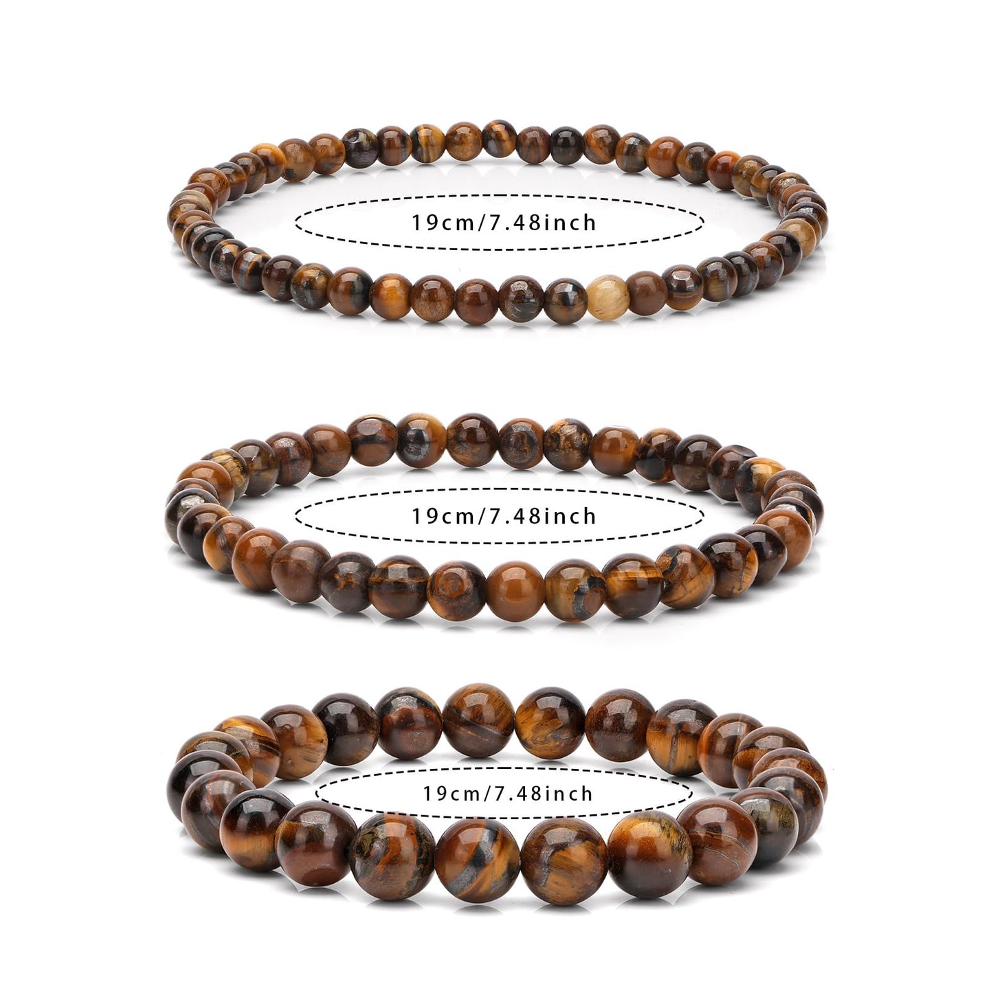 Risyfjew 4MM Handmade Tiger Eye Natural Gemstone Stretch Elastic Bracelet,PE Film Anti-oxidation Packaging Natural Stone Crystal Healing Power Energy Gifts for Adult
