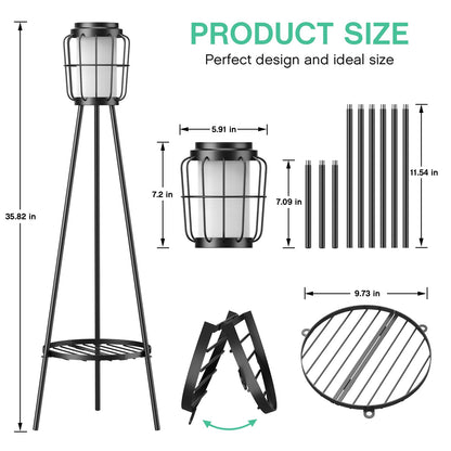 VISFLAIR 2 Pack Solar Lights with Plant Stand, Outdoor Floor Lamps, Waterproof Solar Powered Floor Lamps for Patio Deck Porch Yard Garden Decor