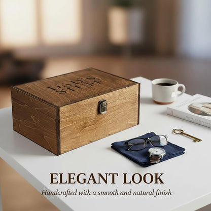 BeeGreeny Dad Gifts, Wooden Dad's Stuff Storage Box, Large Rustic Wooden Keepsake Box 11.6" x 8.7" x 5", Engraved Memory Wood Box, Birthday, Father's Day Gift for Dad, Father, Daddy