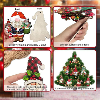 24Pcs Christmas Tree Decorations Set Christmas Dwarf Wooden Hanging Ornaments Red Christmas Ball Design Christmas Ornaments for Tree Winter Home Decoration Holiday Party DIY Crafts