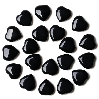 YATOJUZI 20PCS Black Obsidian Heart Healing Crystals Natural Black Obsidian Crystal Set Black Love Stones Polished Stone Bulk Wholesale Mini Pocket Gemstones Reiki Energy Gifts for Women