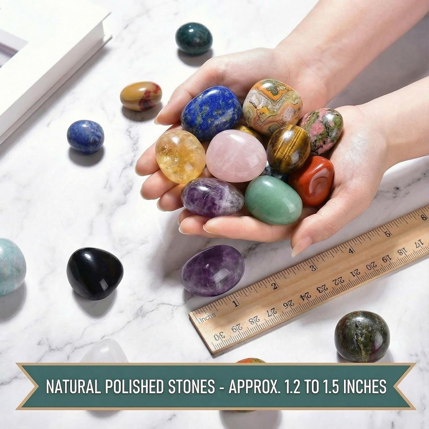 Super Large Polished Ocean Jasper Healing Crystal Stone – 1 Pc 1.2" Worry Stone for Anxiety, Pocket Palm Gemstone, Handpicked Natural Tumbled Rock for Meditation, Reiki, Chakra, Home Decor