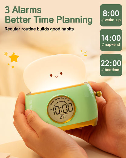 Aokpsrt Alarm Clock for Kids, Cute Toast Night Light Alarm Clocks for Bedrooms, Dimming Rechargeable Small Led Desk Clock with Snooze & Countdown for Room Decor, Bedside Clock for Teen Girls Boys