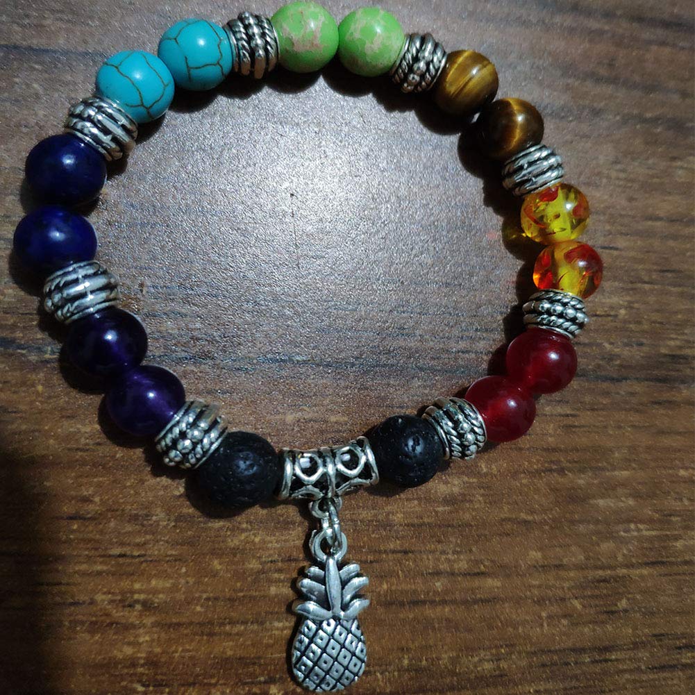 JczR.Y Essential Oil Bracelet for Women Chakra Bracelets for Women Pineapple Gemstone Beaded Stretch Bracelet Charm Handmade Energy Healing Stones Yoga Prayer Beads Fashion Jewelry(Seven Chakras)