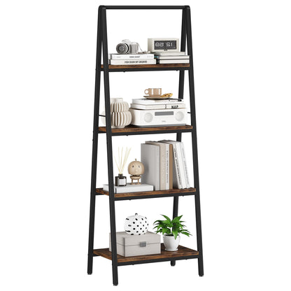 Homeiju Ladder Shelf, 4-Tier Leaning Ladder Bookshelf, Rustic and Wood Ladder Shelf Bookcase, Industrial Ladder Shelf Storage Rack for Home Office, Bedroom, Bathroom or Kitchen