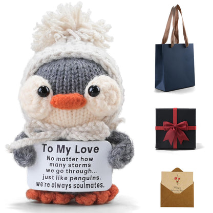YBSUCLD Handmade Crochet Penguin Gift Set for Boyfriend Girlfriend, Wife Husband, Beloved Lover & Couples - Romantic I Love You Present for Valentine's Day, Wedding Anniversary & Birthday