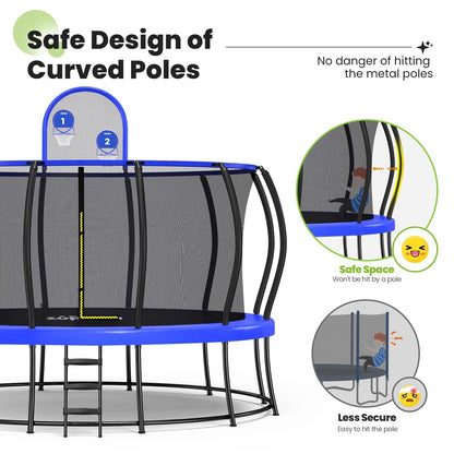 Zupapa 1800LBS Weight Capacity 2025 Double Frames Trampoline with No-Gap Design Curved Poles 16 15 14 12FT Trampolines for Kids with Enclosure Net Outdoor Trampolin for Children Adults Family