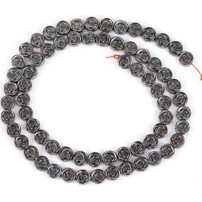 HAAMIIQII 50pcs 8mm Natural Black Hematite Loose Gemstone Beads Rose Flower Shape Spacer Stone Beads for Jewelry Making DIY Bracelets Necklaces Crafting