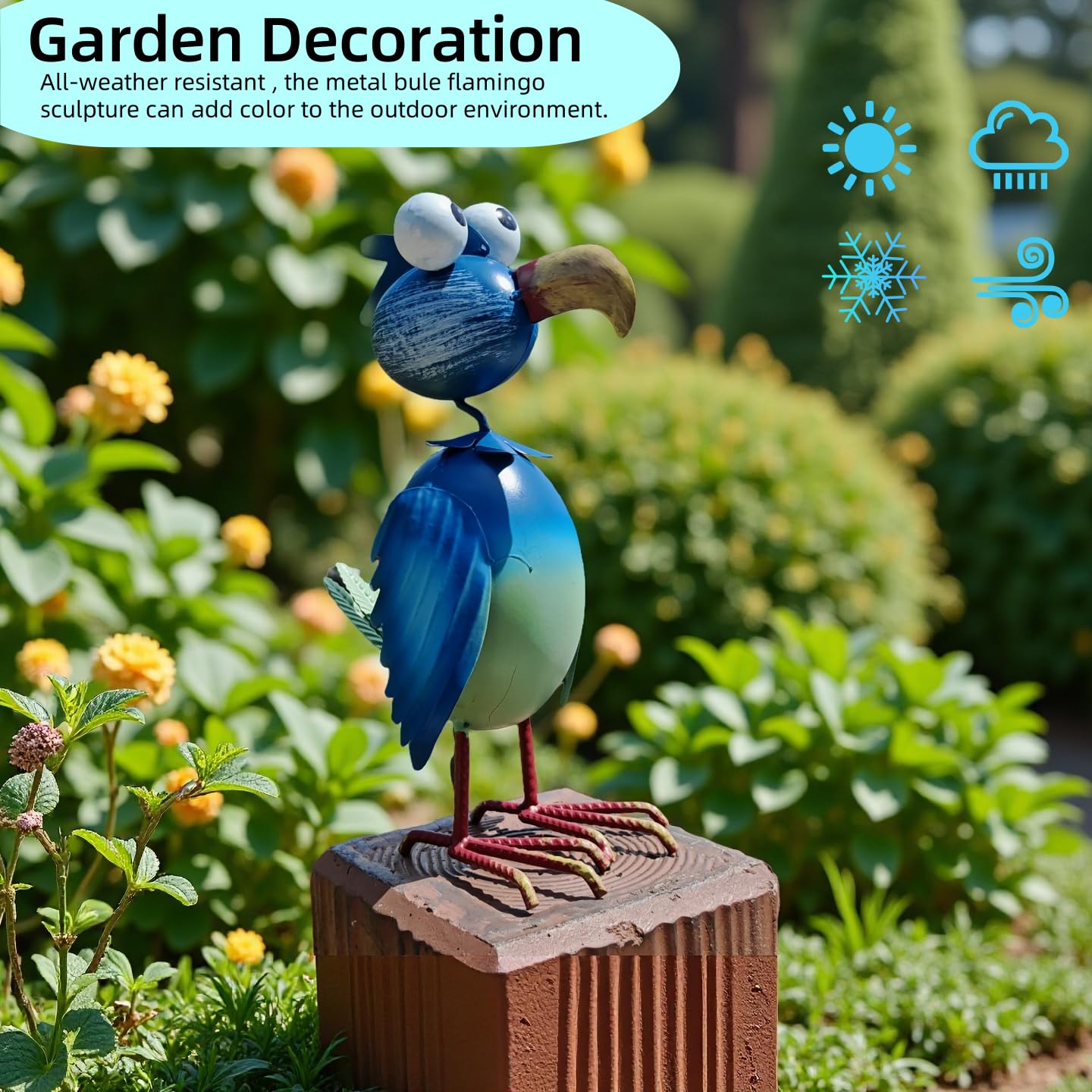YAOHUA Metal Flamingo Yard Decor Garden Statue Outdoor Art Blue Flamingos Christmas Decorations Sculptures for Patio Backyard Porch Lawn Ornaments Unique Gifts