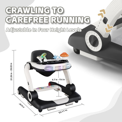 Baby Walker,4-Gear Height Adjustable Baby Walker with Wheels,5 in 1 Baby Activity Center,Music and Lights Bouncer Walker for Baby Boy 6-18 Months,Adjustable Speed Baby Push Walker
