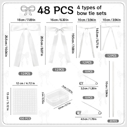 GZIXBDA 48Pcs White Bow Wall Decor, Satin Ribbon Bow Birthday Decorations Photo Backdrop Party Decor for Birthday Baby Shower Bachelorette Wedding Party Room Bedroom