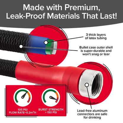 Pocket Hose 100 FT Silver Bullet 2.0 Expandable Garden Hose w/Turbo Shot Nozzle, AS SEEN ON TV, Lead-Free, Solid Aluminum Connectors, Easy On/Off Valve, Kink-Free, Leak-Proof