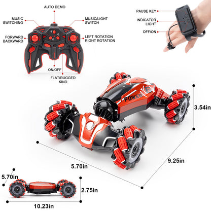 YEMIAI Gesture Sensing RC Stunt car, 4WD Drive Watch Remote-Controlled Vehicle, Bidirectional Drifting Off-Road Vehicle with Music and Lights Toys for Boys,Presents for Kids 4-12 Old