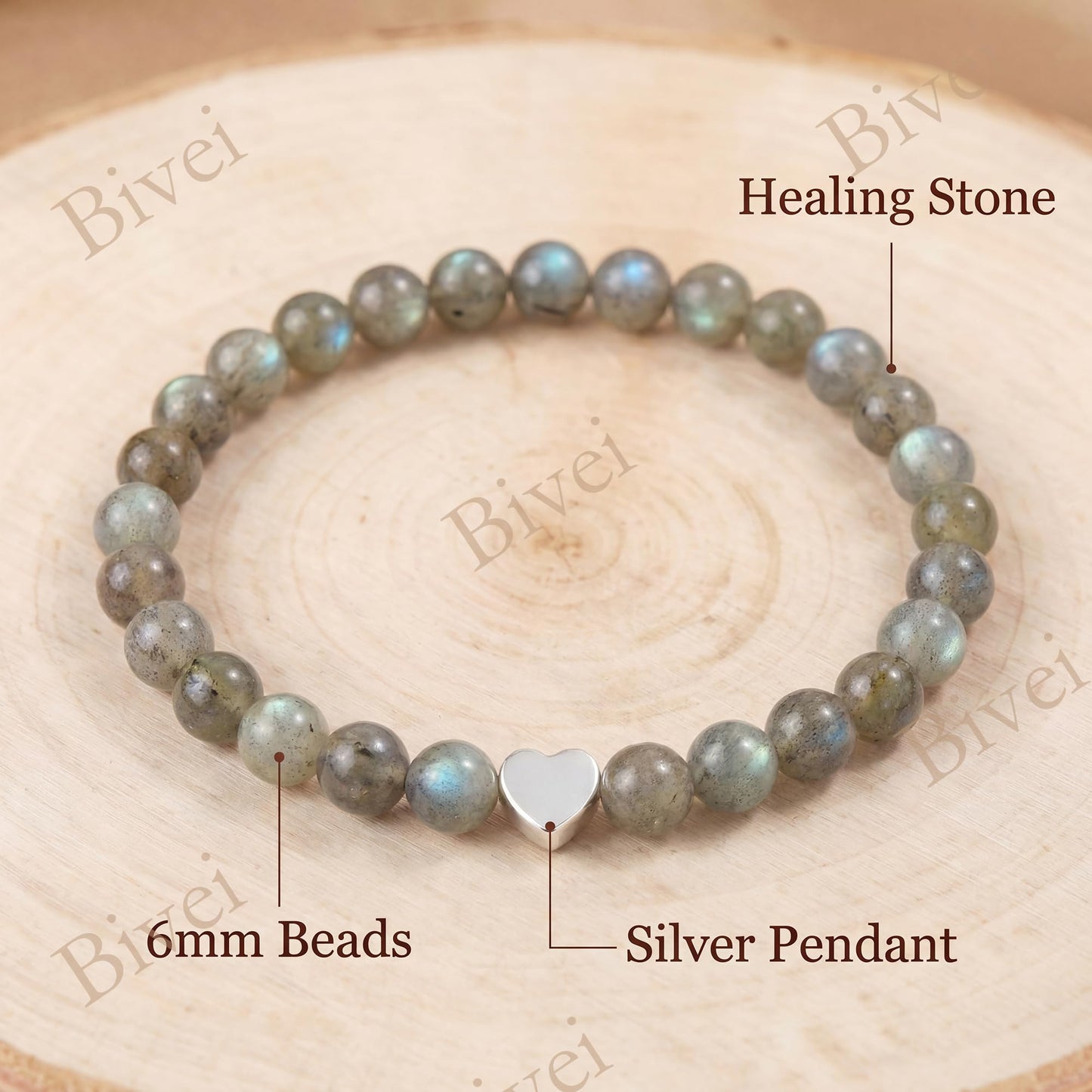 Bivei 6mm Labradorite Crystal Stretch Bracelets for Women, Handmade Natural Stone Beaded Bracelet, Yoga Protection Jewelry Gift