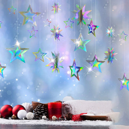 Cheerland Iridescent Star Party Decorations Holographic Hanging Stars Garlands Disco Dancing Queen Galaxy Birthday Decoration Twinkle Star Banner Backrop Alien Space Celestial Theme Party Decor