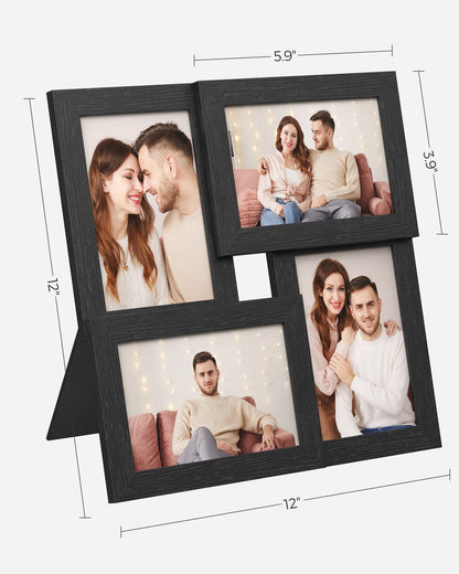 SONGMICS Collage Picture Frames, 4x6 for Wall Decor, Multi Family Photo for Gallery Decor, Hanging Display, Set of 4, Ink Black URPF25BK