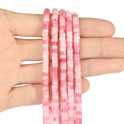 NITOPUPU 150Pcs 4×2mm Natural Pink White Jade Spacer Stone Beads for Jewelry Making Supplies, Loose Semi Flat Round Gemstone Tube Beads for Bracelets DIY Crafts