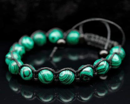 ElisaJewelryArt - Natural Malachite Beaded Bracelet Genuine Gemstone Abundance Crystal Macrame Bracelet Unisex Bracelet (MEN, Malachite)