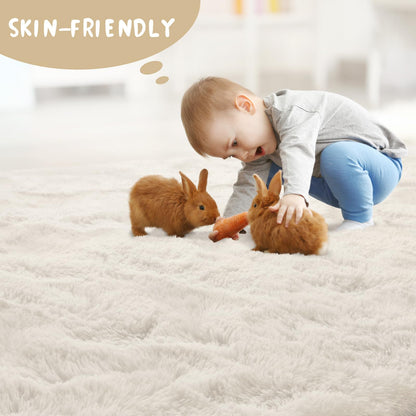 LOCHAS Ultra Soft Indoor Modern Area Rugs Fluffy Living Room Carpets for Children Bedroom Home Decor Nursery Rug 9x12 Feet, Cream