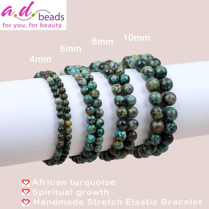 AD Beads Handmade Gemstone Stretch Elastic Bracelet Crystal Healing Reiki Nature's Beauty and Spiritual Essence Unisex (4mm, African Turquoise (Spiritual Growth))