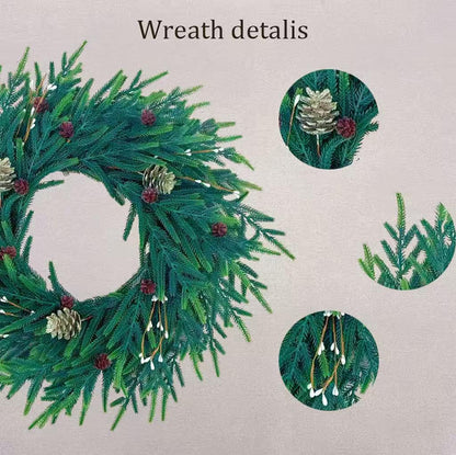 20 Inch Christmas Wreath for Front Door, Artificial Realistic Green Pine with Gold Pinecone, Door Wall Window Fireplace Party Decor