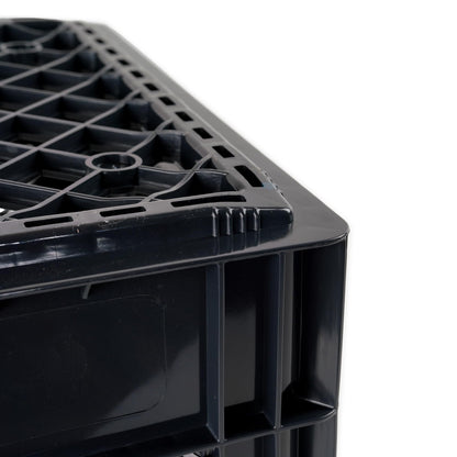 HORSESHOE STORAGE Stackable Milk Crates, 3 Pack, Kitchen Work Commercial Garage Totes, 24 Quart, Heavy Duty Plastic, Black, 19" L x 13" W 11" H
