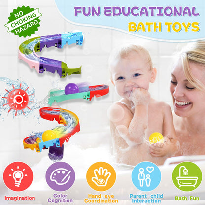 Fajiabao Toddler Bath Toys for Kids Ages 1-3 3-5 Bathtub Toys DIY Slippery Slide Track Fun Baby Shower Toys Birthday Gifts for Boys Girls Bath Time 1 2 3 4 5 6